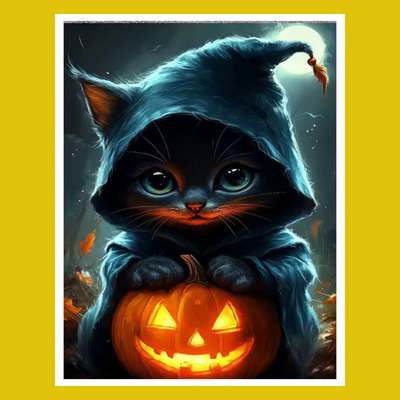 HALLOWEEN CLOAKED KITTY PAINT BY NUMBER