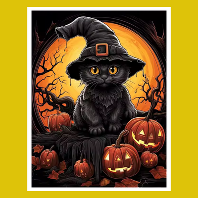 HALLOWEEN CUTE CAT IN THE PATCH PAINT BY NUMBER