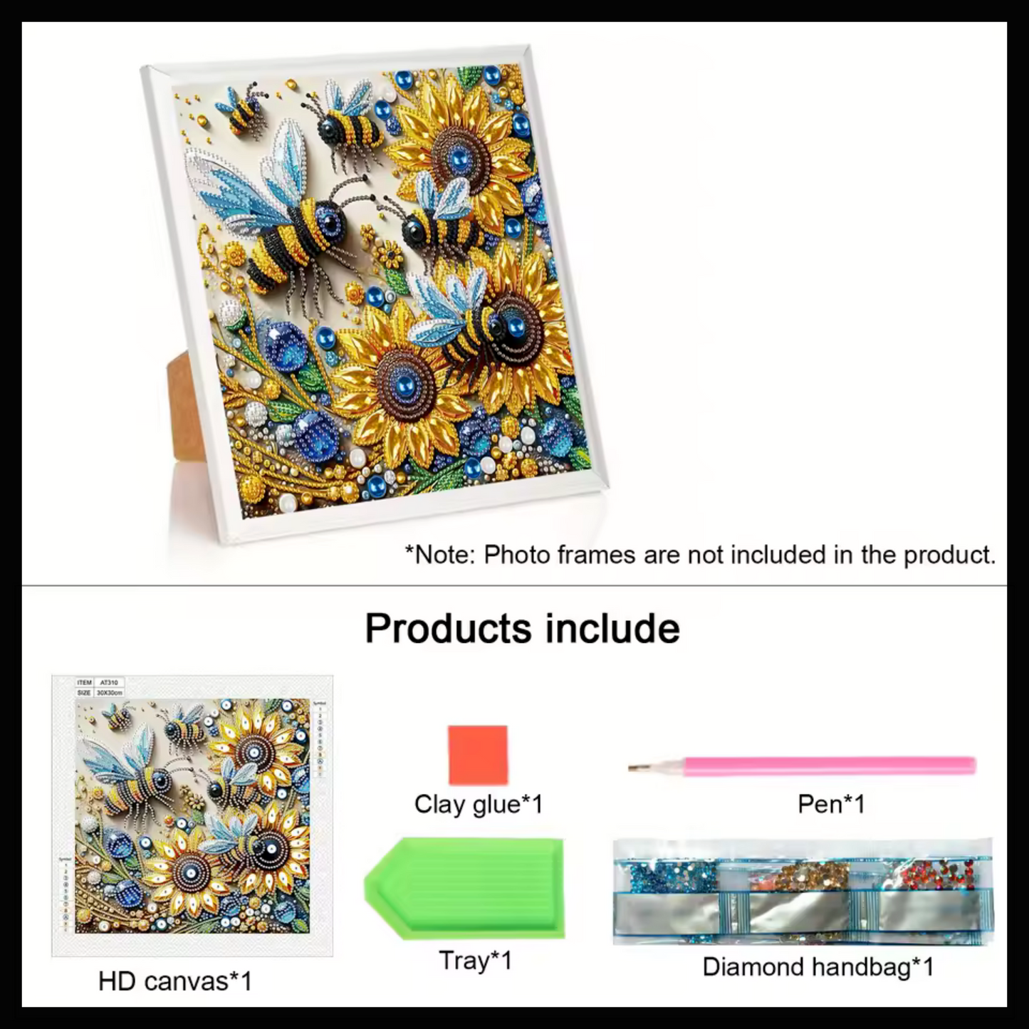 FLORAL BEES DIAMOND PAINTING KIT - PARTIAL/SPECIAL 12x12