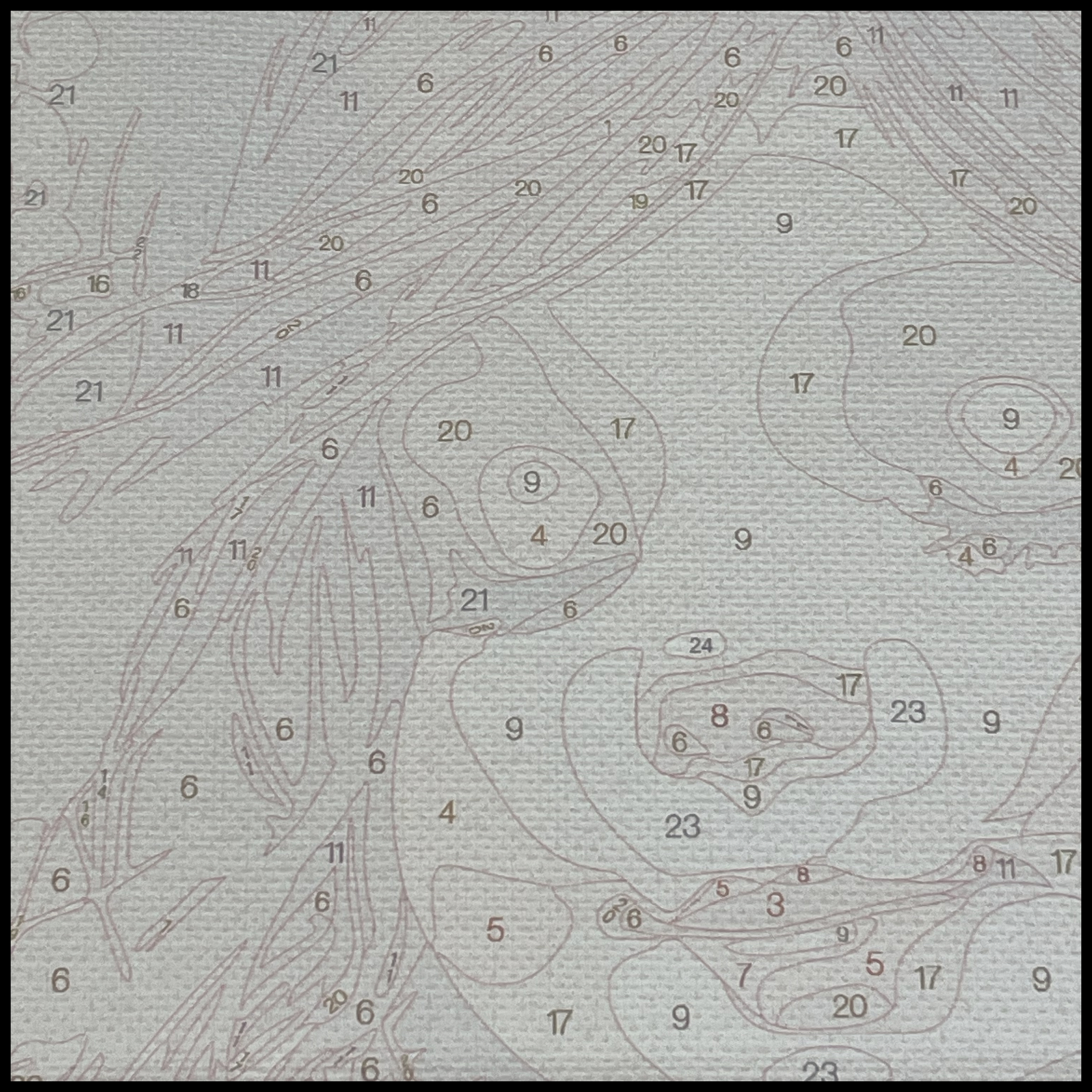 Close up of canvas showing numbered areas to paint
