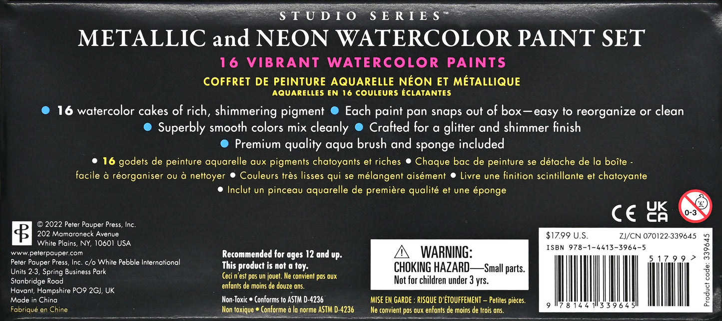Studio Series Metallic & Neon Watercolor Paint Set (Set of 16 Colors)
