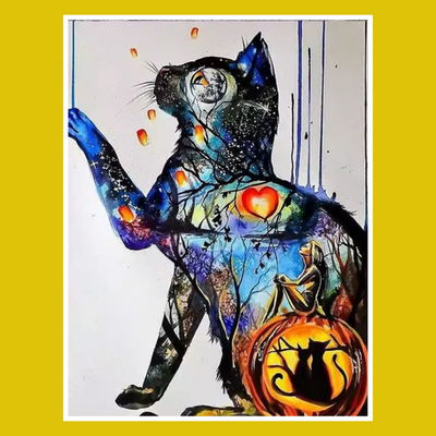 HALLOWEEN CAT LANDSCAPE PAINT BY NUMBER