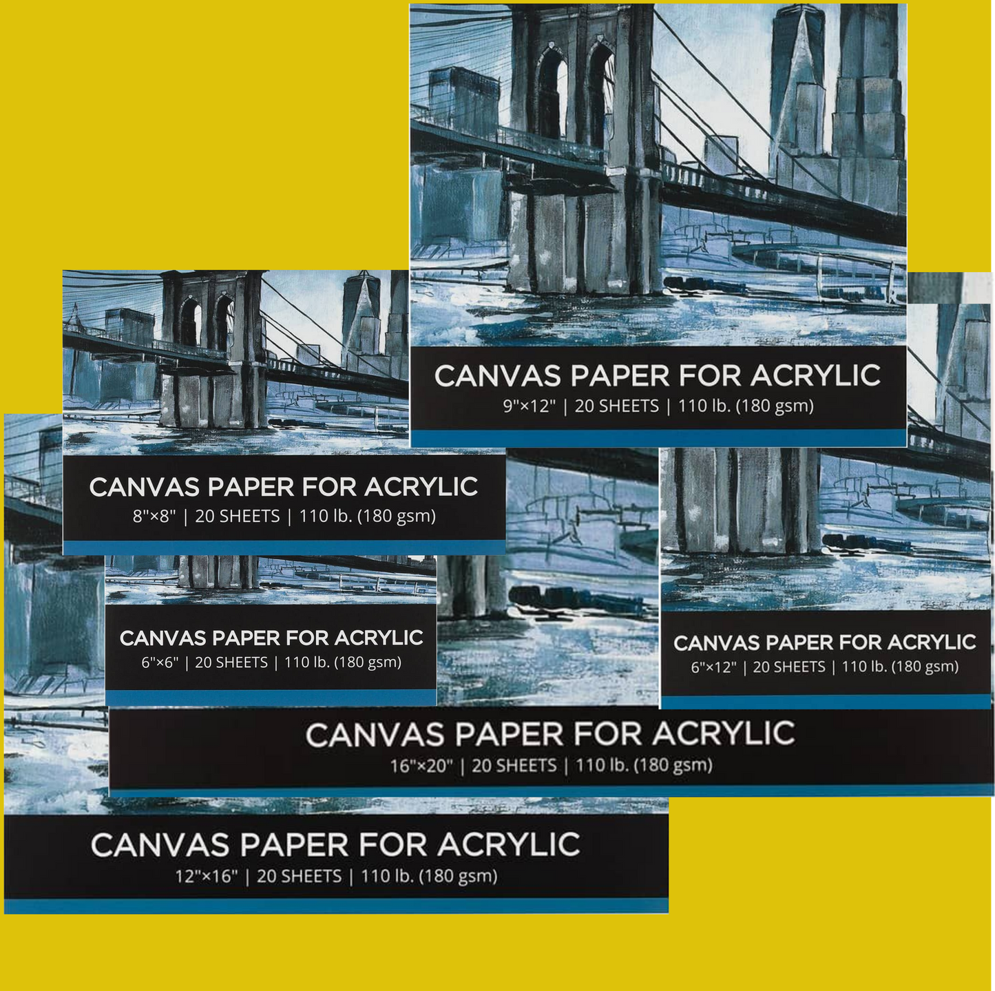 CANVAS PAPER PAD FOR ACRYLIC - 20 SHEETS - 110LB