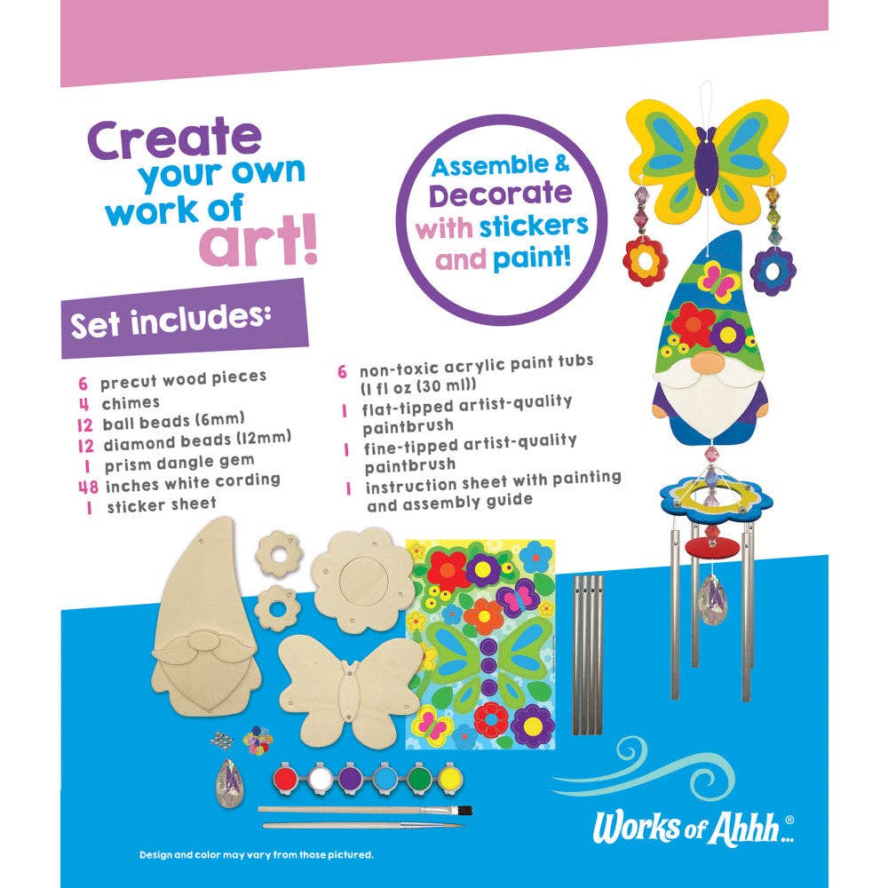 Gnome Garden Wind Chime Wood Craft & Paint Kit