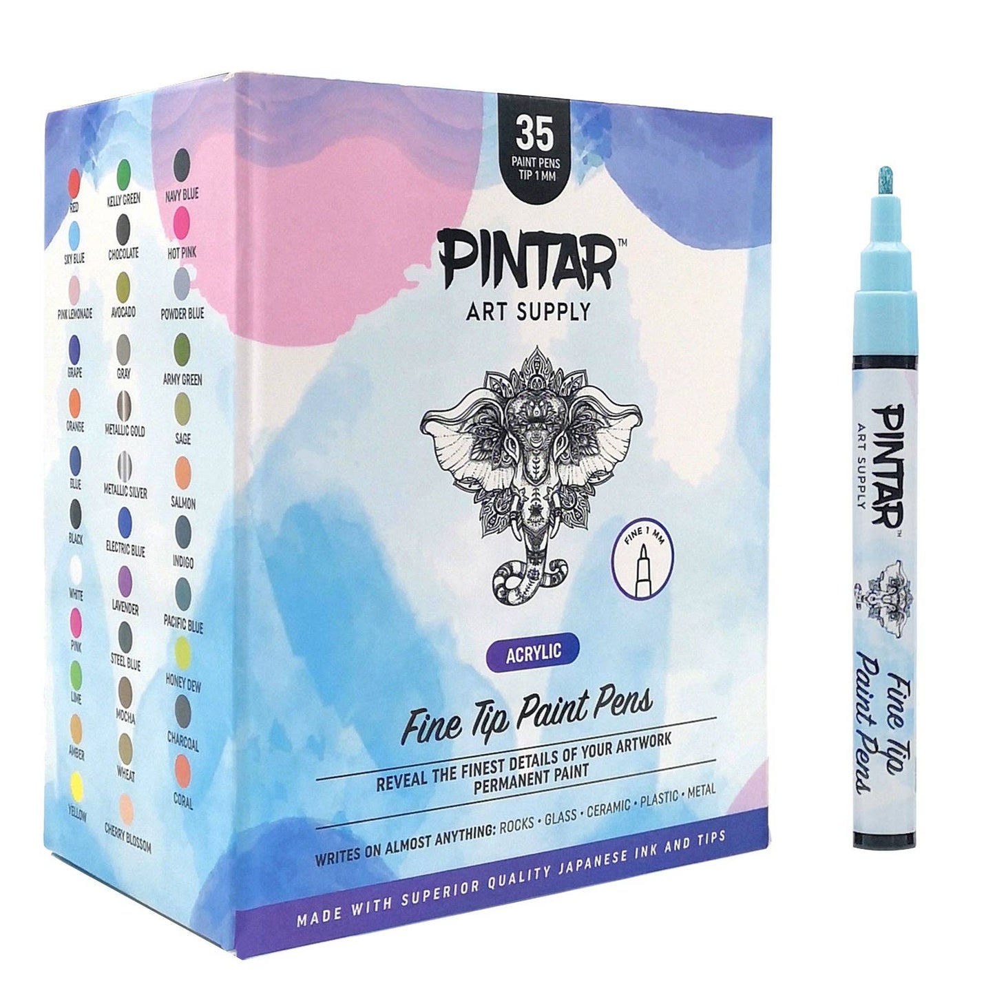 PINTAR Premium Acrylic Paint Pens - 1mm Fine Tip Pens - 35Colors