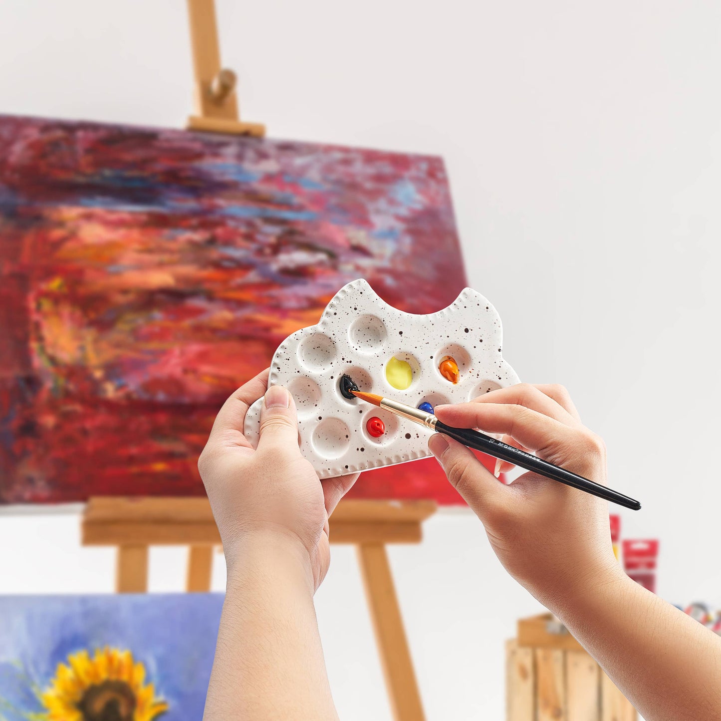 Ceramic Paint Brush Holder & Palette Set - Cloud-Shaped