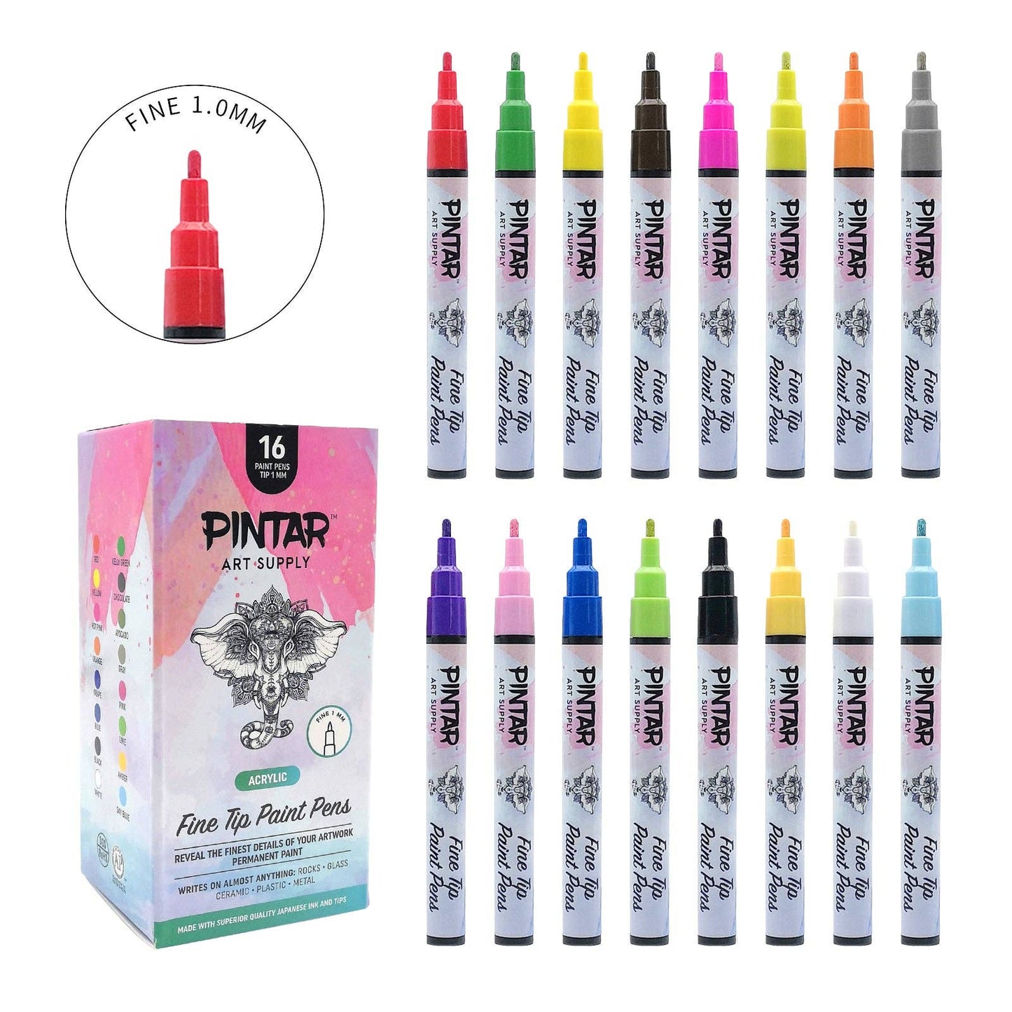PINTAR Premium Acrylic Paint Pens - 1mm - 16pk