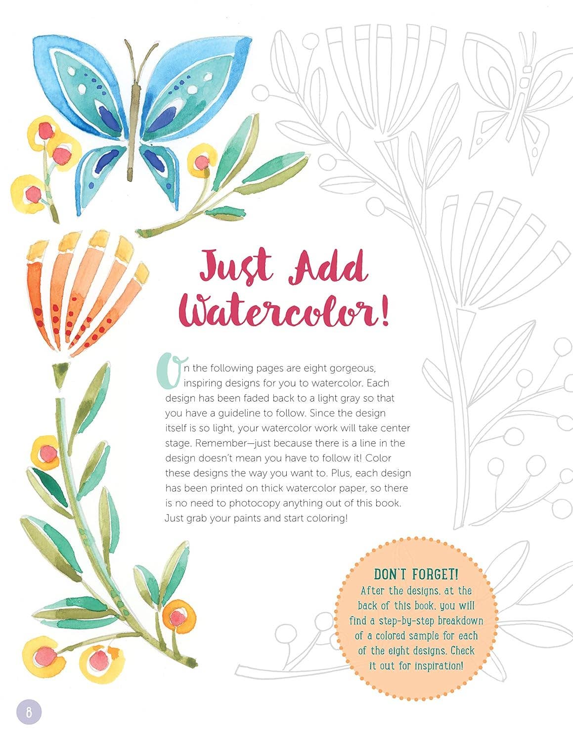 Just Add Watercolor Happy Thoughts - Easy Beginner Guide Workbook