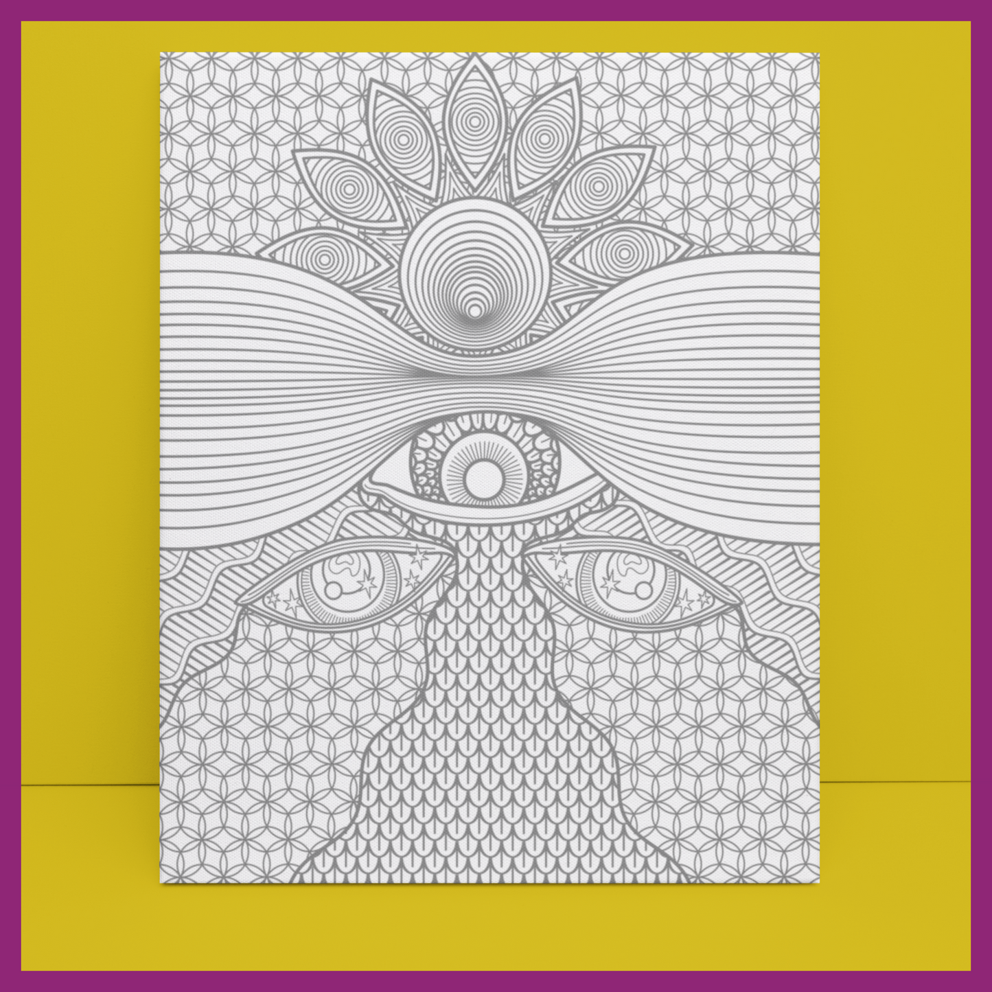 PREDRAWN CANVAS PANEL PAINT KIT ZENTANGLE 3RD EYE (DESIGN9)