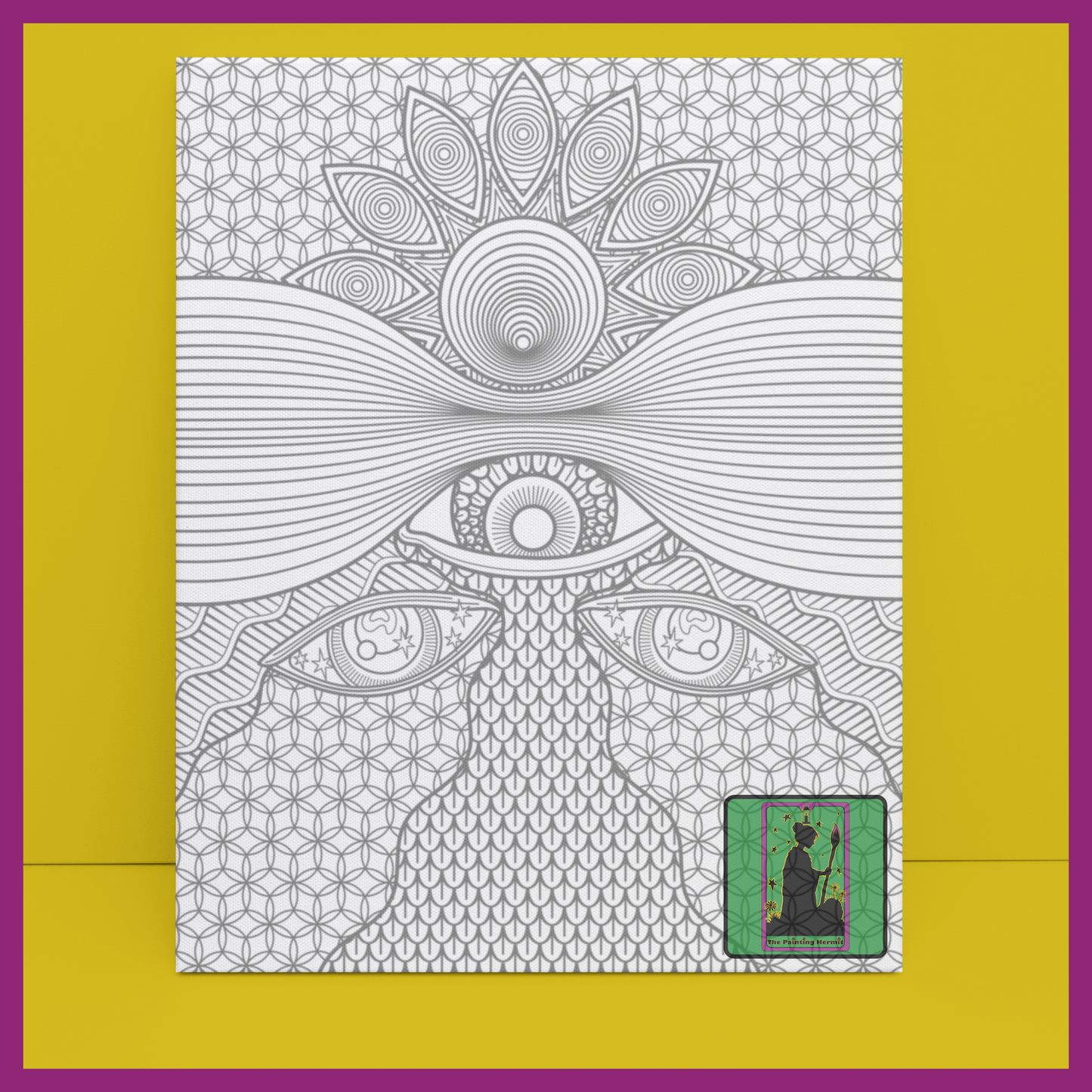 PREDRAWN CANVAS PANEL PAINT KIT ZENTANGLE 3RD EYE (DESIGN9)