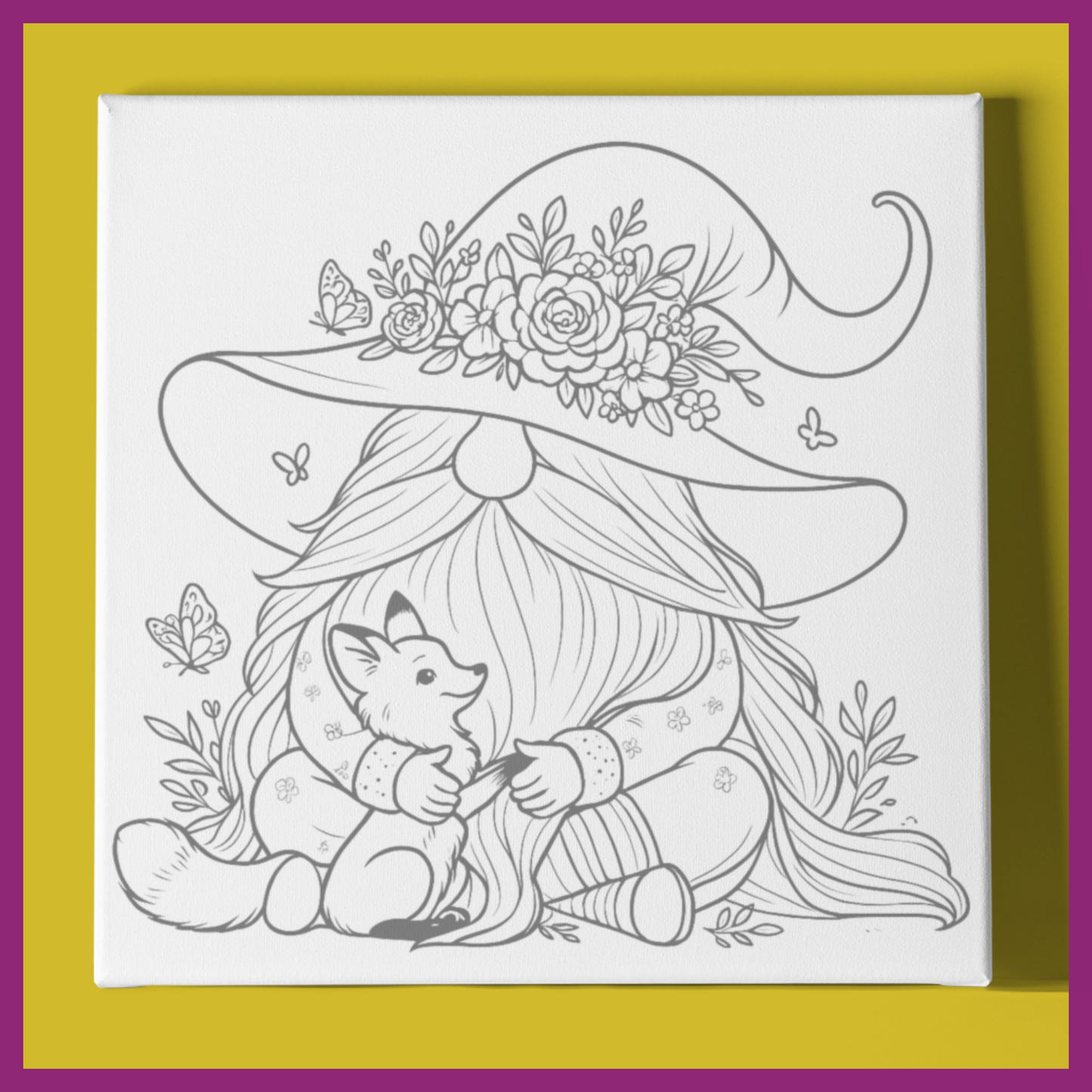 GNOME WITH BABY FOX PREDRAWN CANVAS PANEL