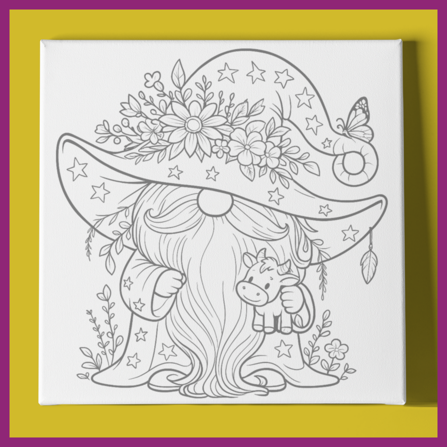 GNOME WITH BABY COW PREDRAWN CANVAS PANEL