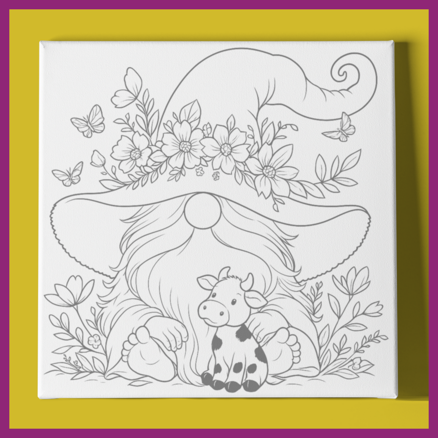 GNOME WITH COW PREDRAWN CANVAS PANEL
