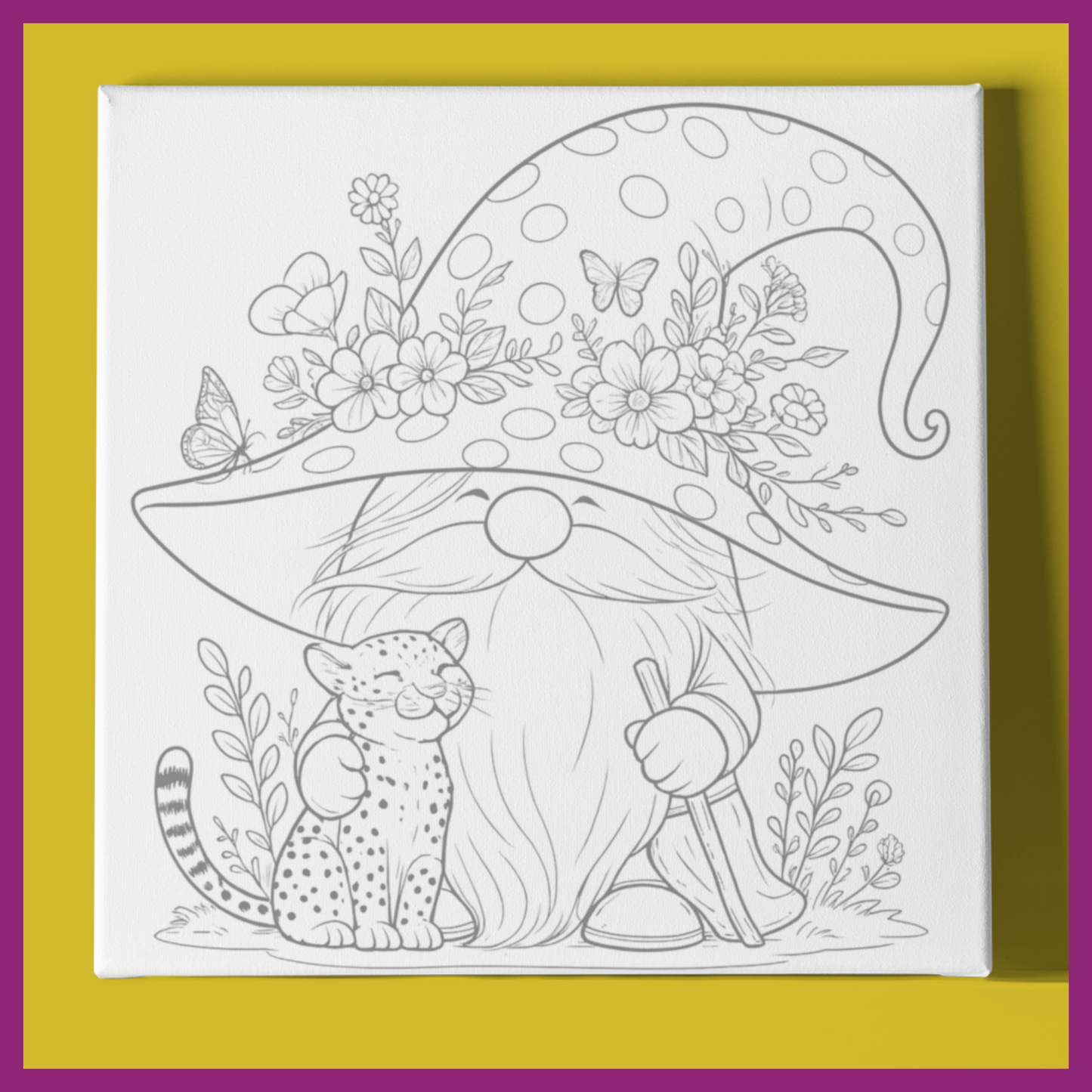 GNOME WITH BABY CHEETAH PREDRAWN CANVAS PANEL