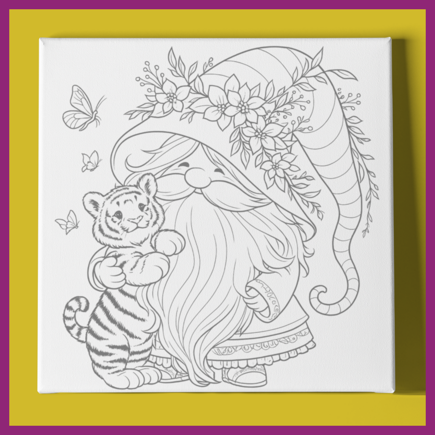GNOME WITH TIGER PREDRAWN CANVAS PANEL