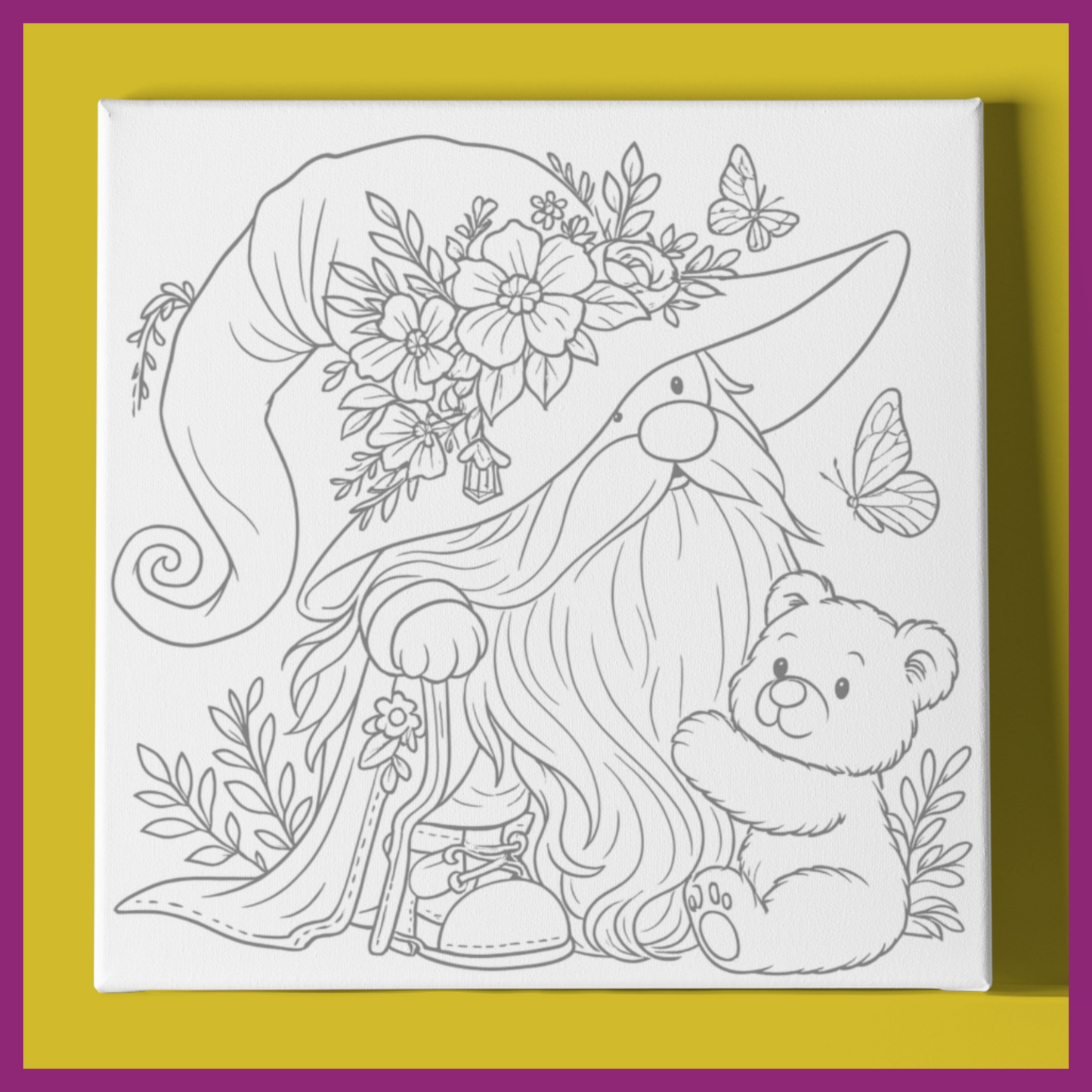 GNOME WITH BABY BEAR PREDRAWN CANVAS PANEL