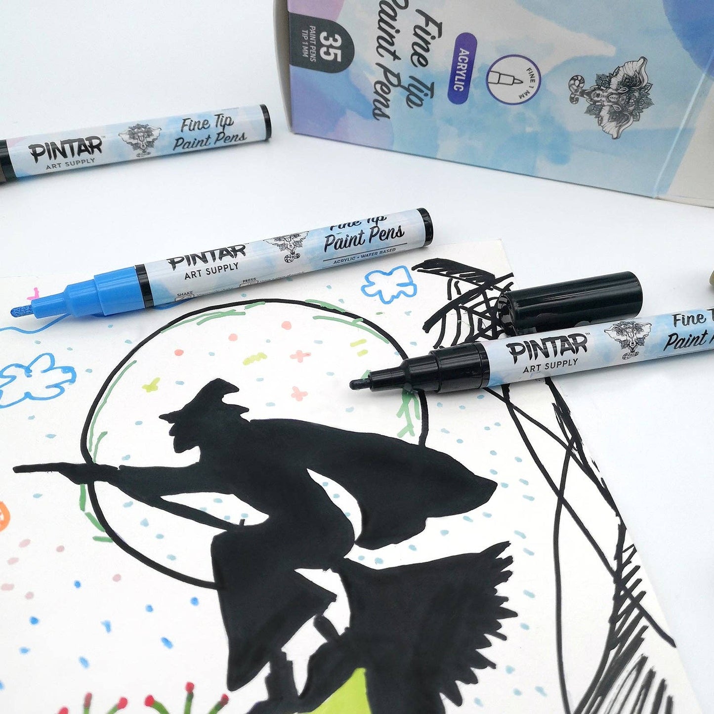 PINTAR Premium Acrylic Paint Pens - 1mm Fine Tip Pens - 35Colors