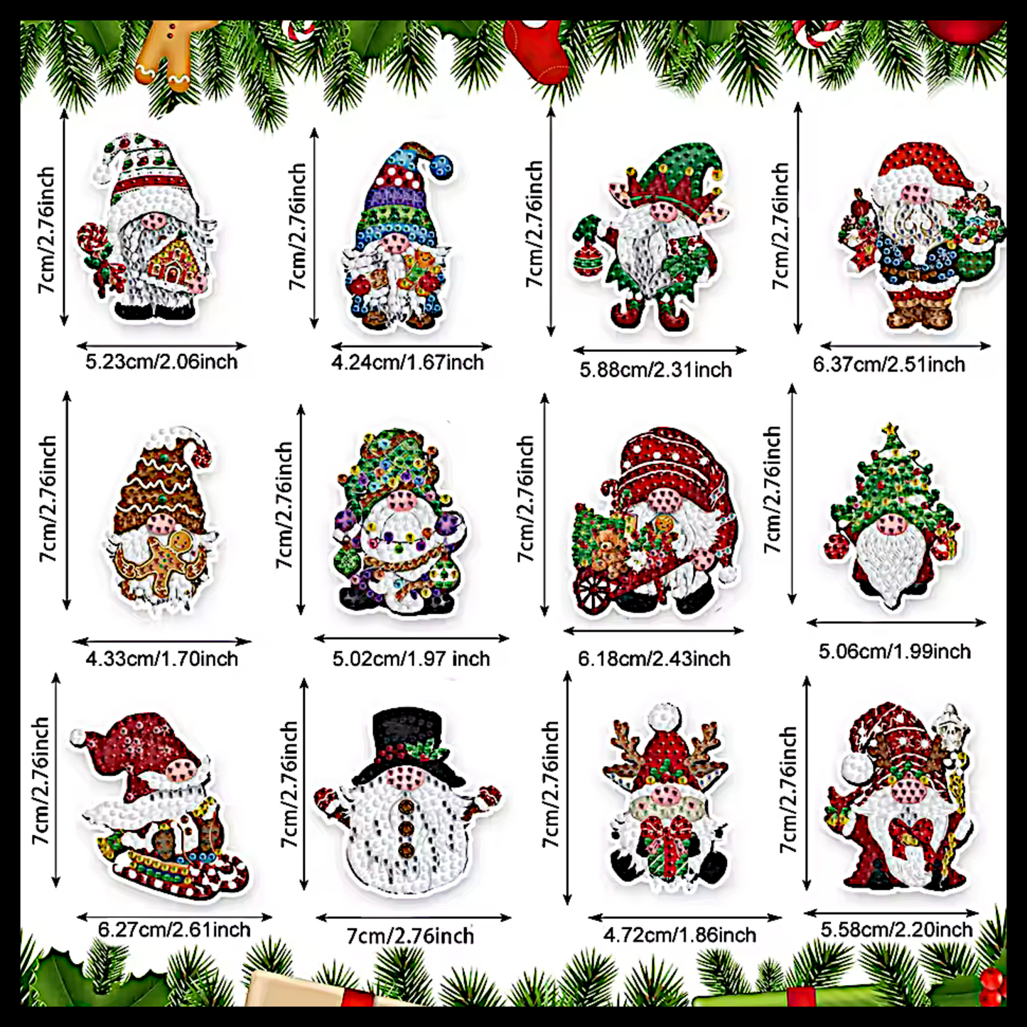 CHRISTMAS GNOMES MIX KEYCHAINS DIAMOND PAINTING KIT - 12 SET