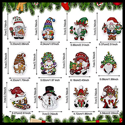 CHRISTMAS GNOMES MIX KEYCHAINS DIAMOND PAINTING KIT - 12 SET