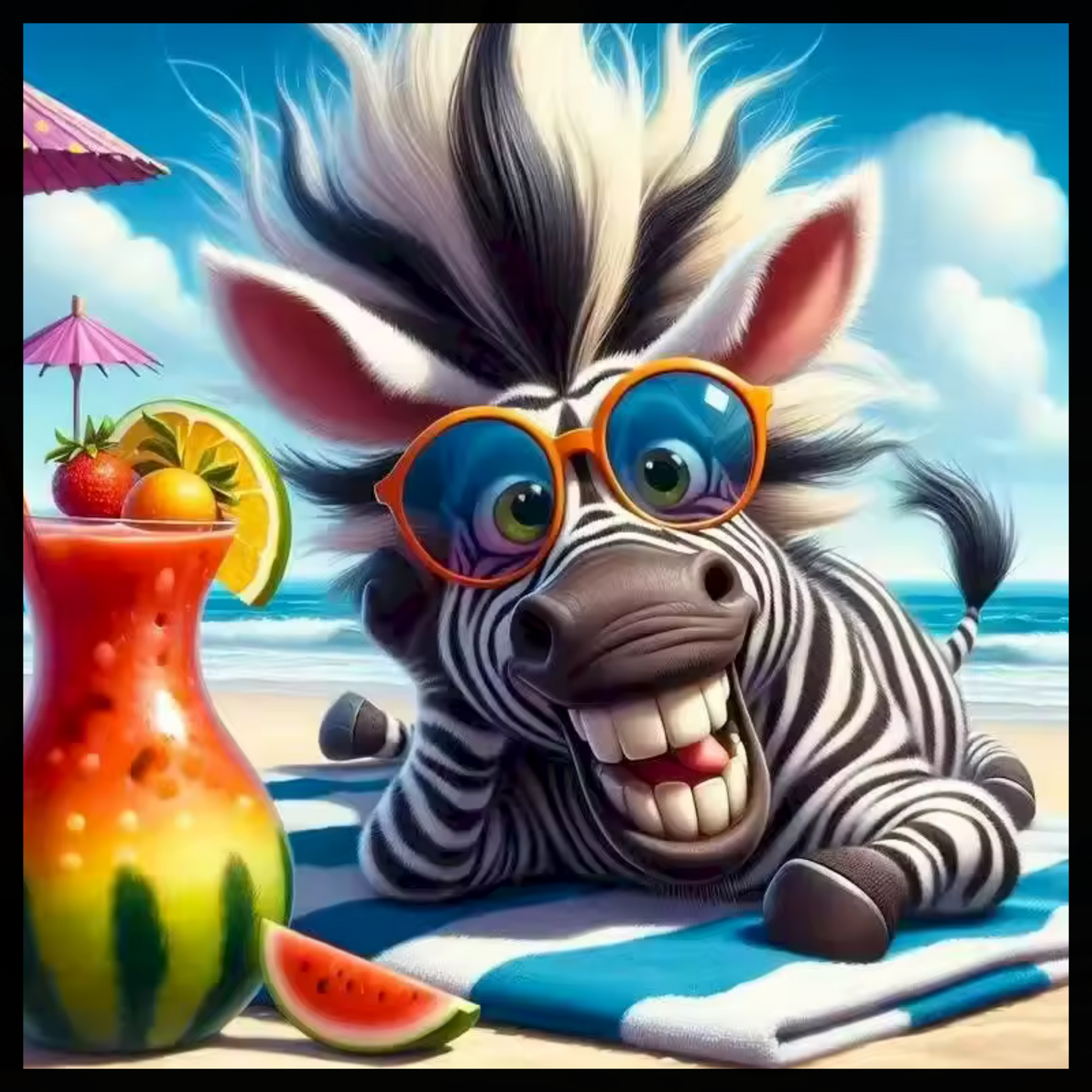 BEACH ZEBRA DIAMOND PAINTING KIT - FULL 16x16