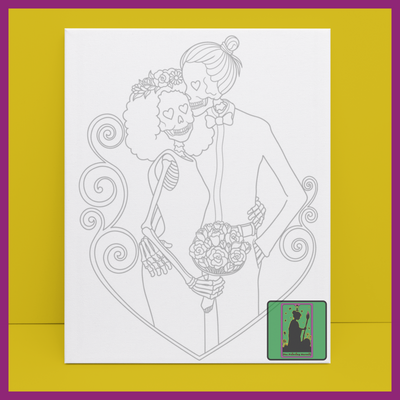 POSING SKELETON COUPLE WEDDING PREDRAWN CANVAS PANELS
