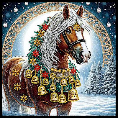 CHRISTMAS HORSE WITH BELLS DIAMOND PAINTING KIT