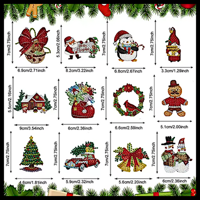 CHRISTMAS MIX WITH BELLS KEYCHAINS DIAMOND PAINTING KIT - 12 SET