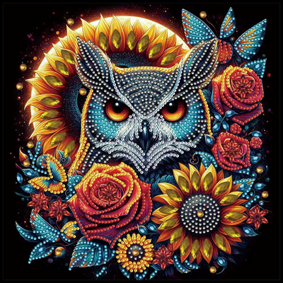 FLORAL OWL DIAMOND PAINTING KIT - PARTIAL/SPECIAL 12x12