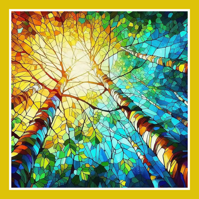 STAINED GLASS CANOPY OF TREES PAINT BY NUMBER