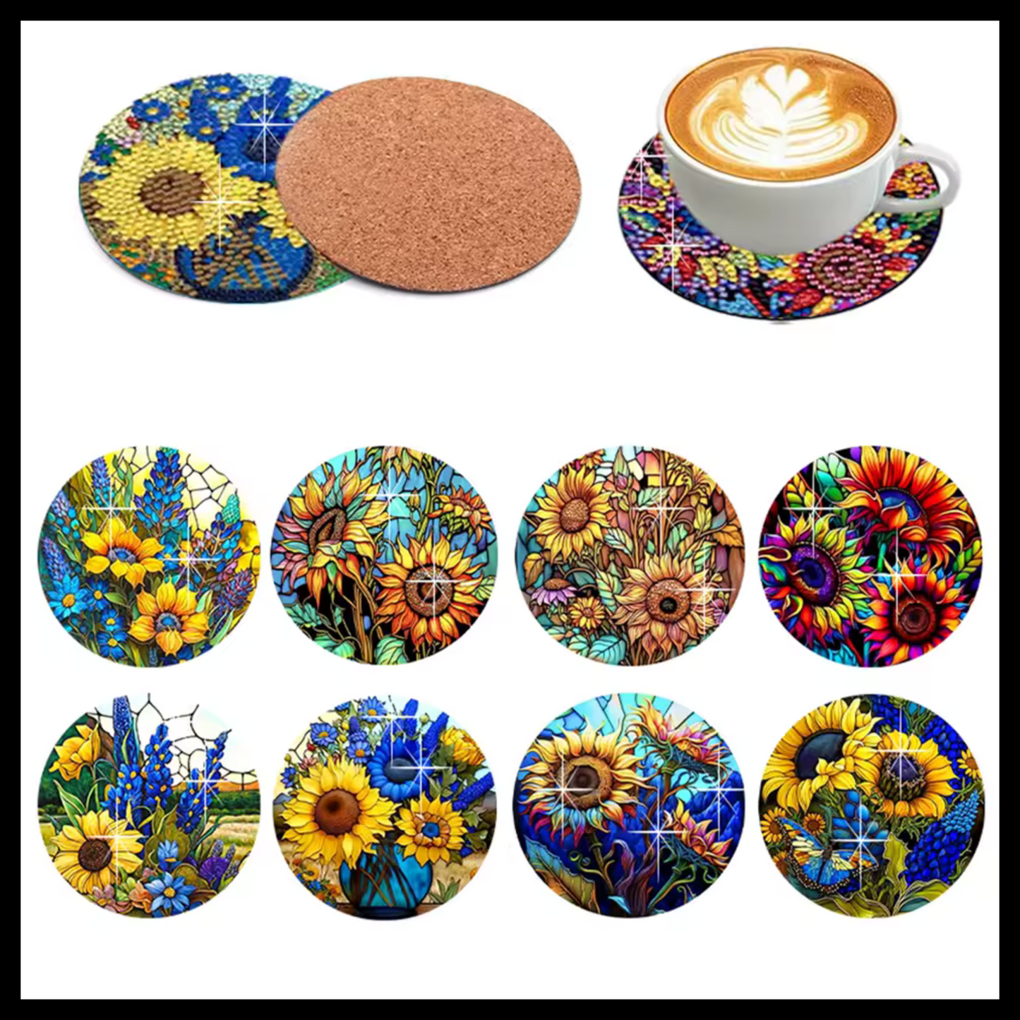 SUNFLOWERS DIAMOND PAINTING COASTERS - SET OF 8