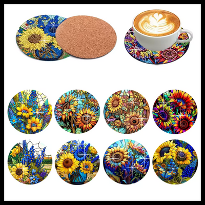 SUNFLOWERS DIAMOND PAINTING COASTERS - SET OF 8