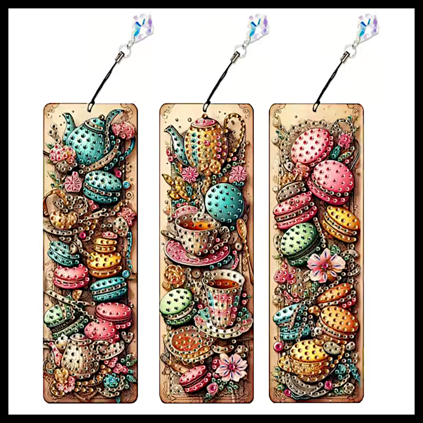 3 SET MACAROONS & TEA BOOKMARKS DIAMOND PAINTING KIT