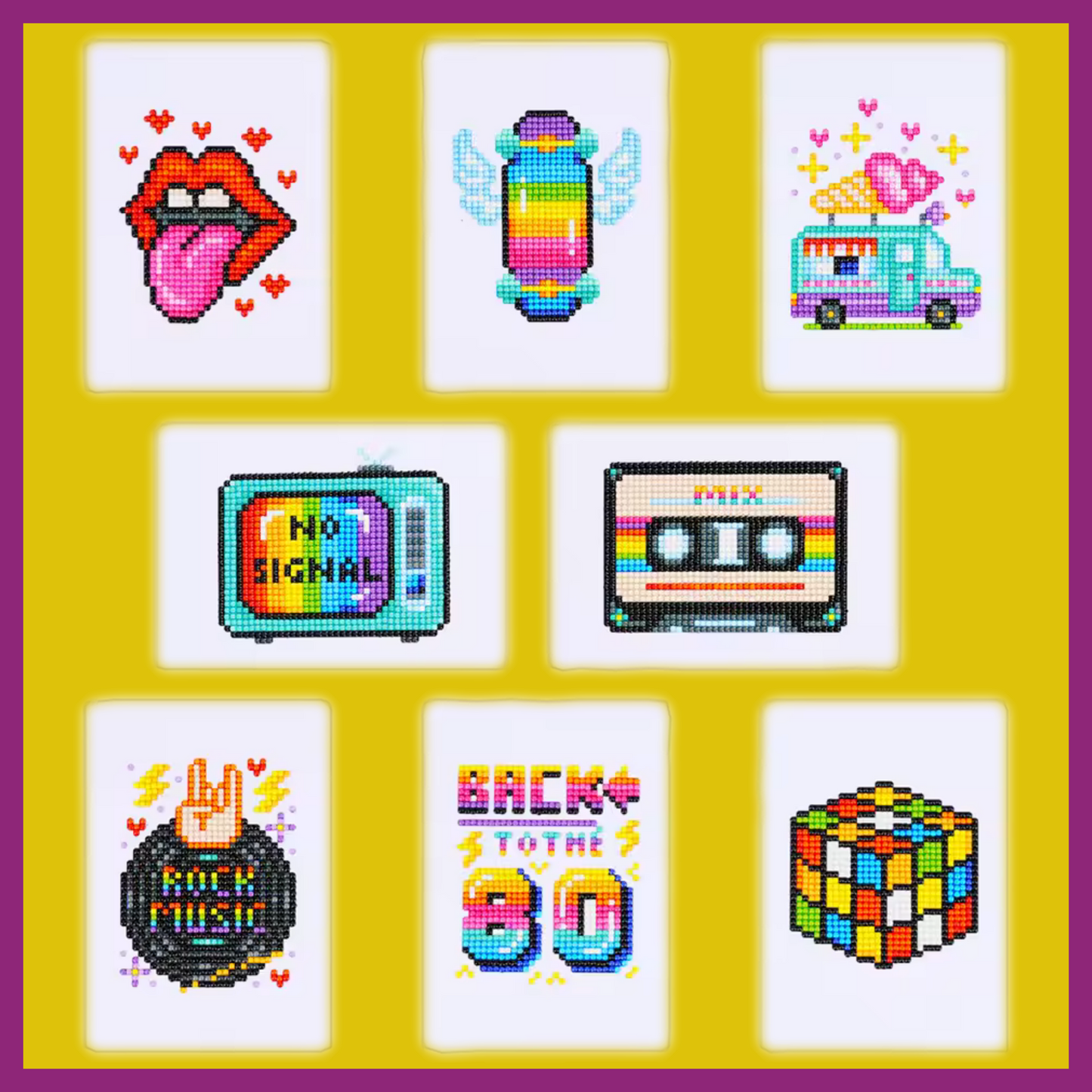 EASY RETRO MIX DIAMOND PAINTING KIT - 8 DESIGNS ON 5x7 CANVAS