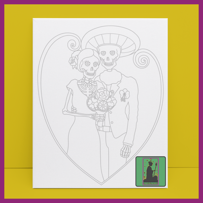 SOMBERERO SKELETON COUPLE PREDRAWN CANVAS PANEL