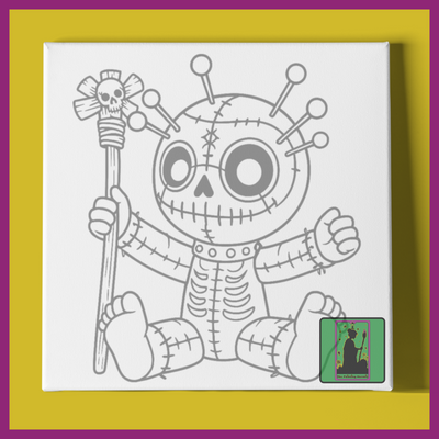 PREDRAWN CANVAS PANEL PAINT KIT VOODOO DOLL BABY WITH RATTLE