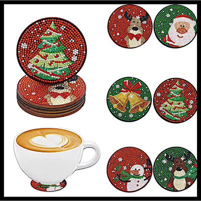 RED & GREEN XMAS MIX COASTER SET DIAMOND PAINTING KIT - 6 SET