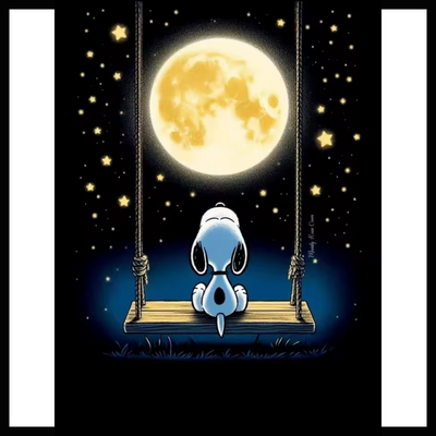 SNOOPY SWINGING WITH THE MOON DIAMOND PAINTING KIT - FULL ROUND 12X16