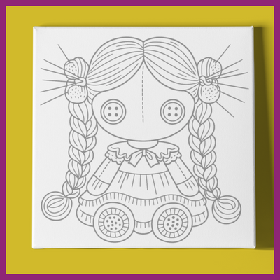 PIGTAILS GIRL VOODOO DOLL BABY PREDRAWN CANVAS PANEL