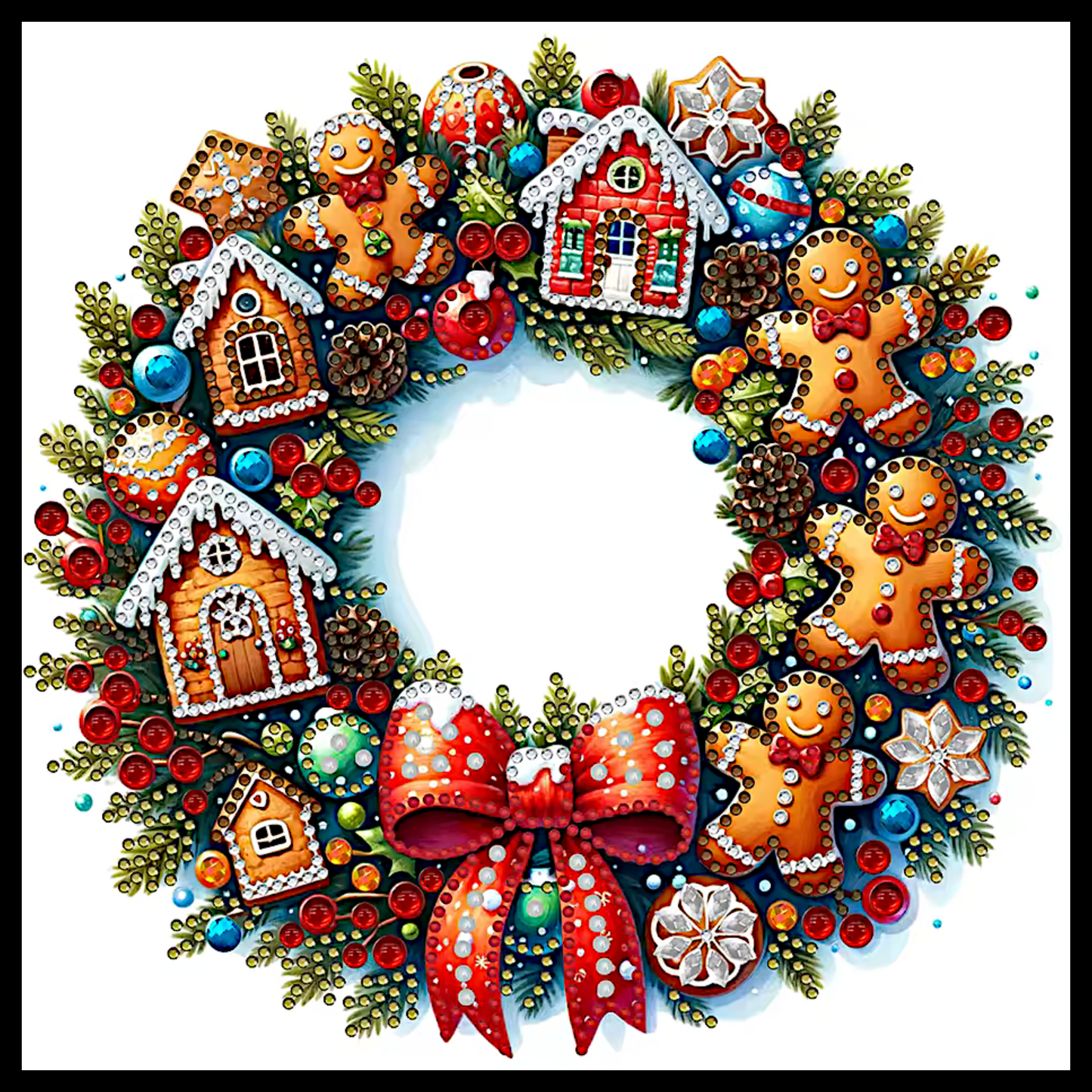 GINGERBREAD WREATH DIAMOND PAINTING KIT - PARTIAL/SPECIAL 12x12