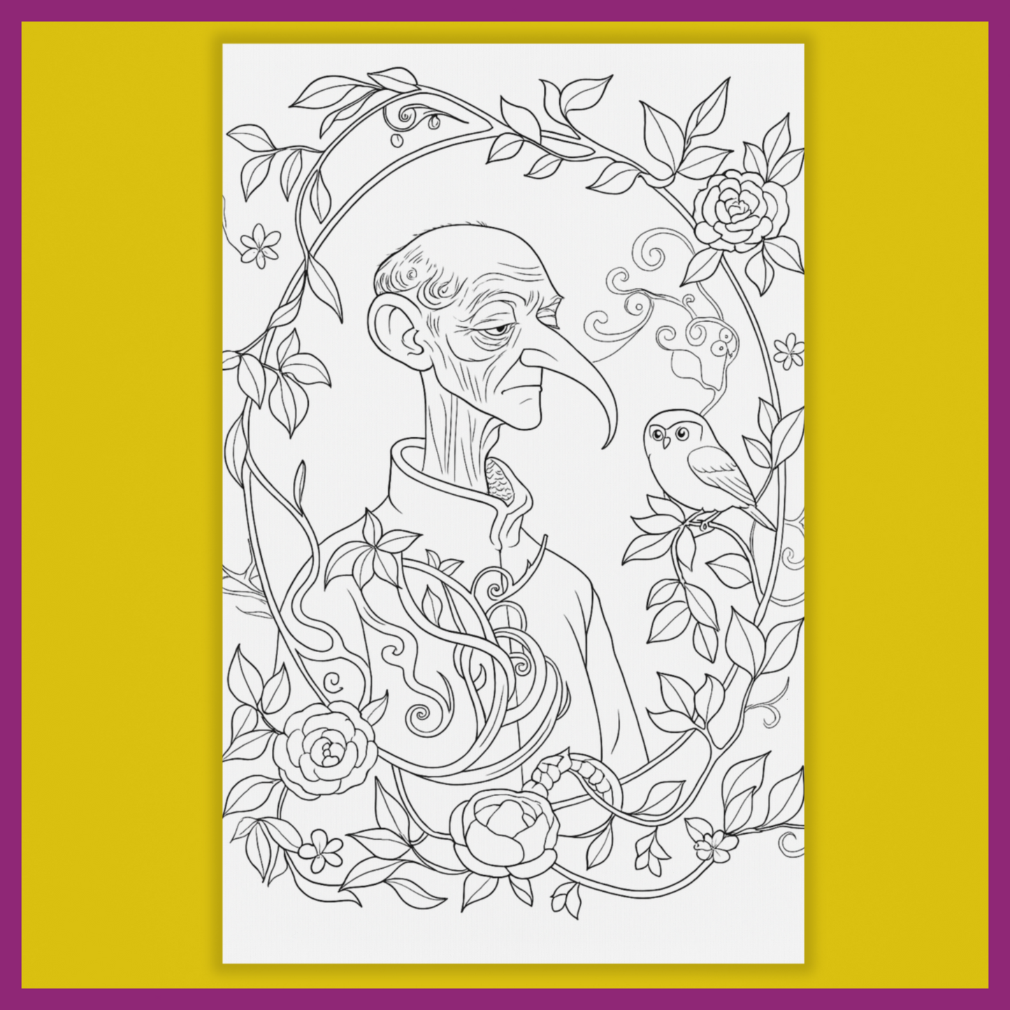 BIRD BEAK OLD MAN WITH OWL PREDRAWN CANVAS