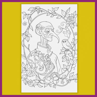 BIRD BEAK OLD MAN WITH OWL PREDRAWN CANVAS