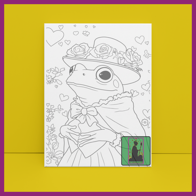 DRESSED UP FROG LADY WITH HEARTS PREDRAWN CANVAS PANEL