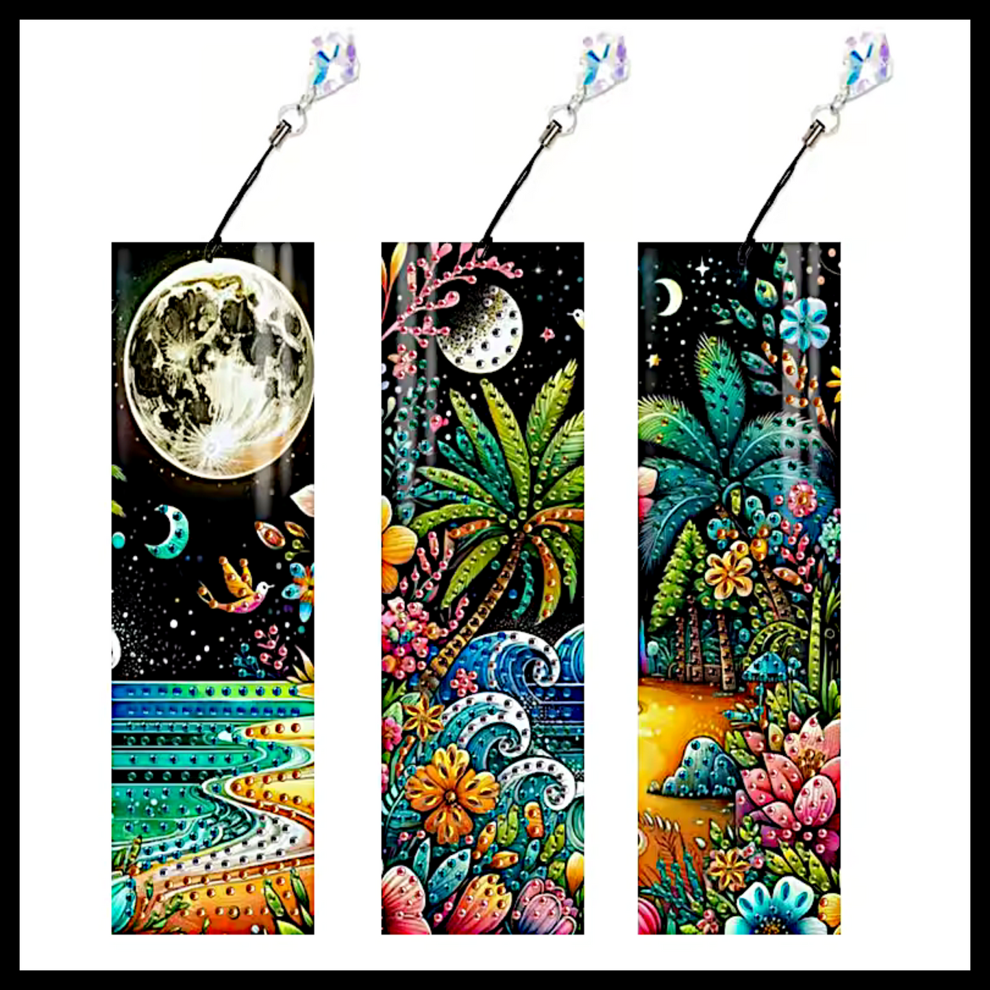 3 SET BEACH AT NIGHT  BOOKMARKS DIAMOND PAINTING KIT