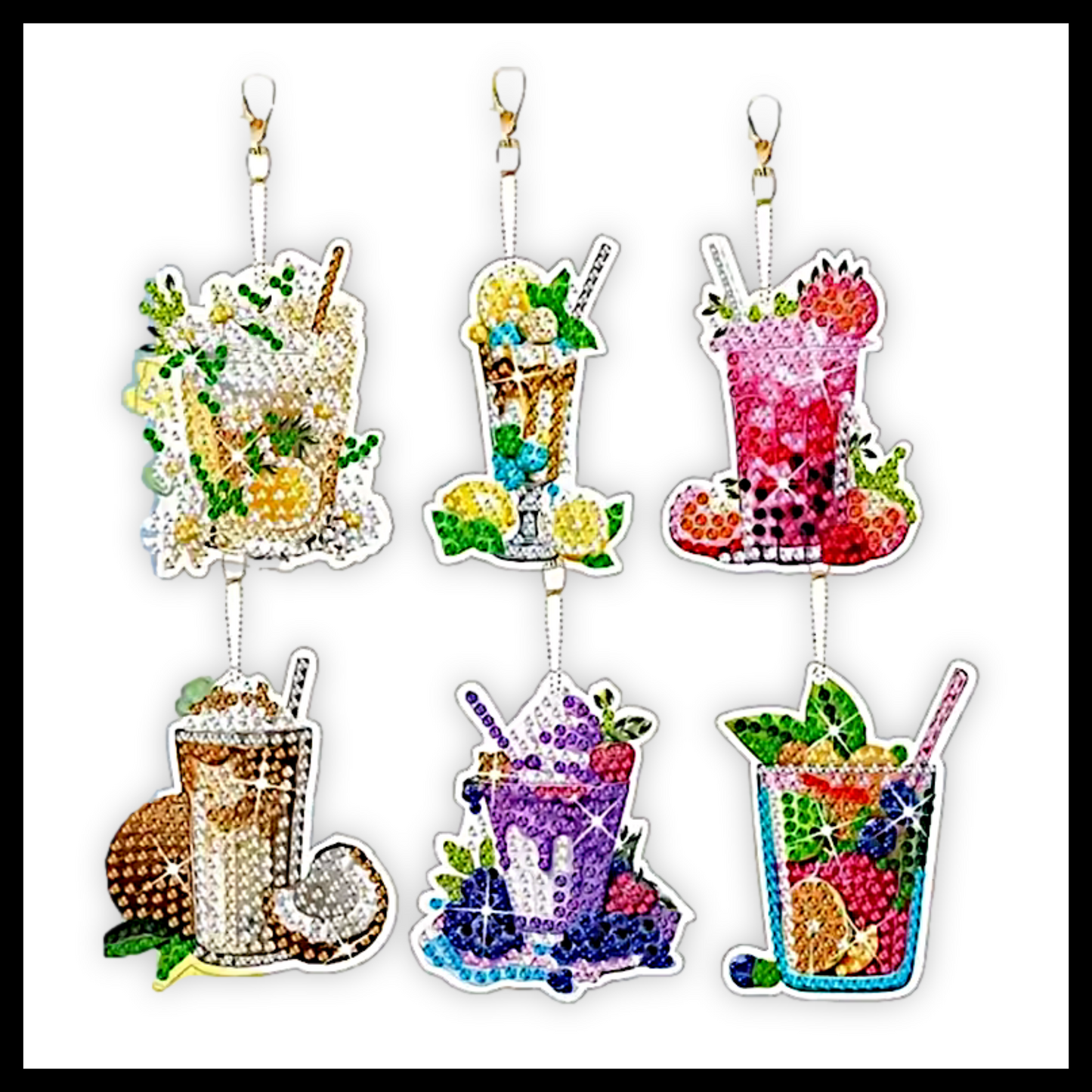DRINK KEYCHAINS DIAMOND PAINTING KIT - 6 KEYCHAINS