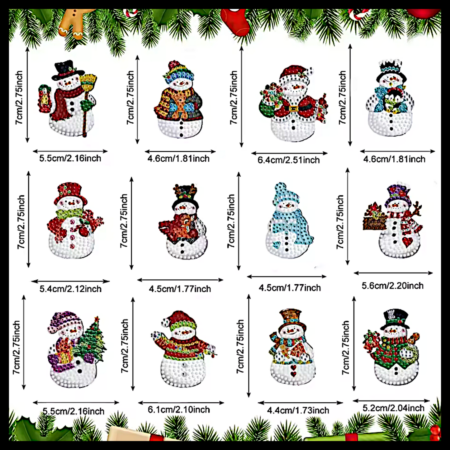 CHRISTMAS SNOWMEN DIAMOND PAINTING KEYCHAINS - 12 SET