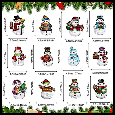 CHRISTMAS SNOWMEN DIAMOND PAINTING KEYCHAINS - 12 SET