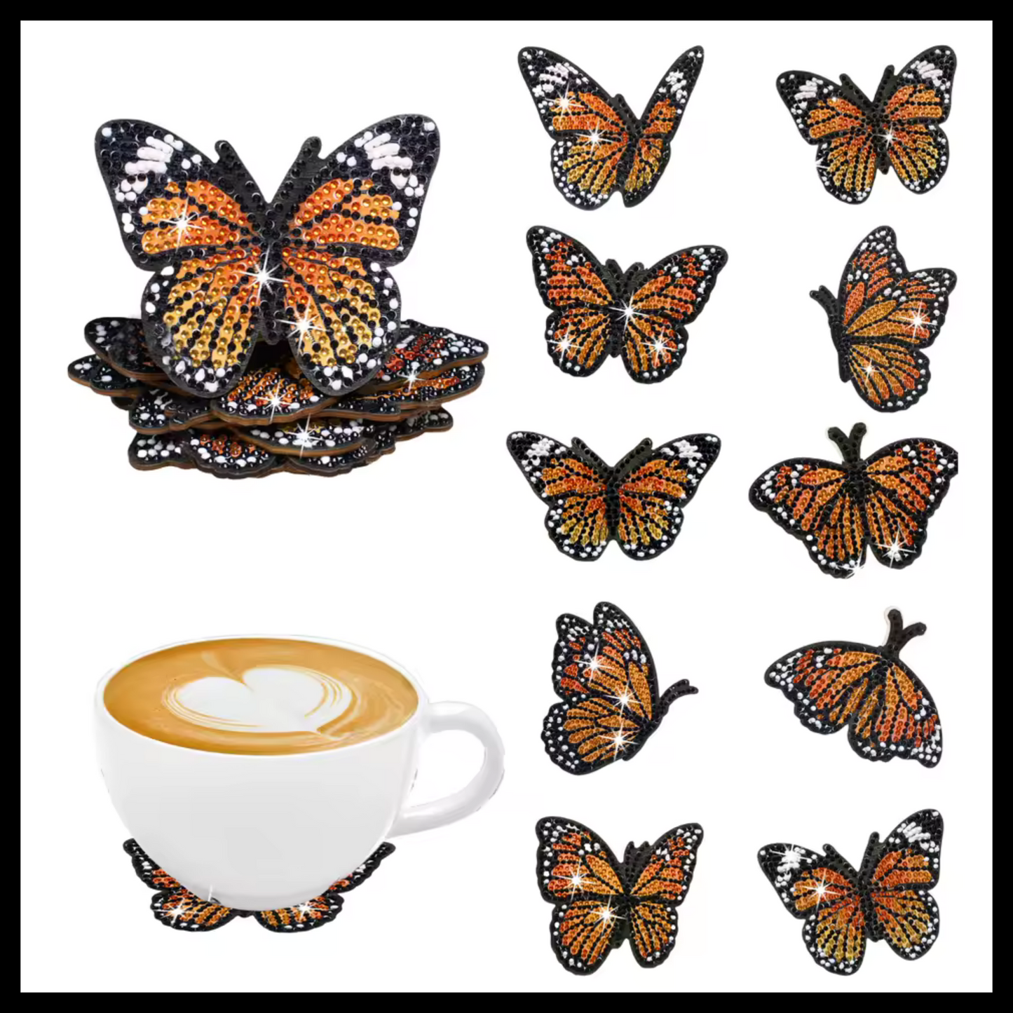MONARCH BUTTERFLIES DIAMOND PAINTING COASTERS - SET OF 10