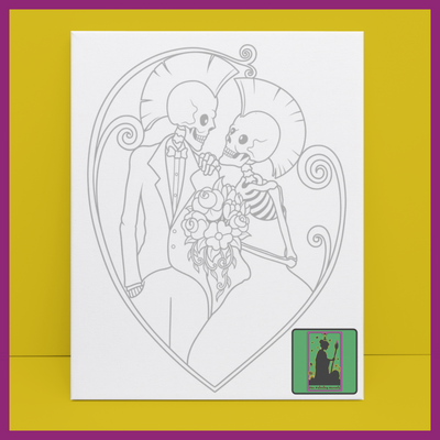 MOHAWK SKELETON COUPLE WEDDING PREDRAWN CANVAS PANEL
