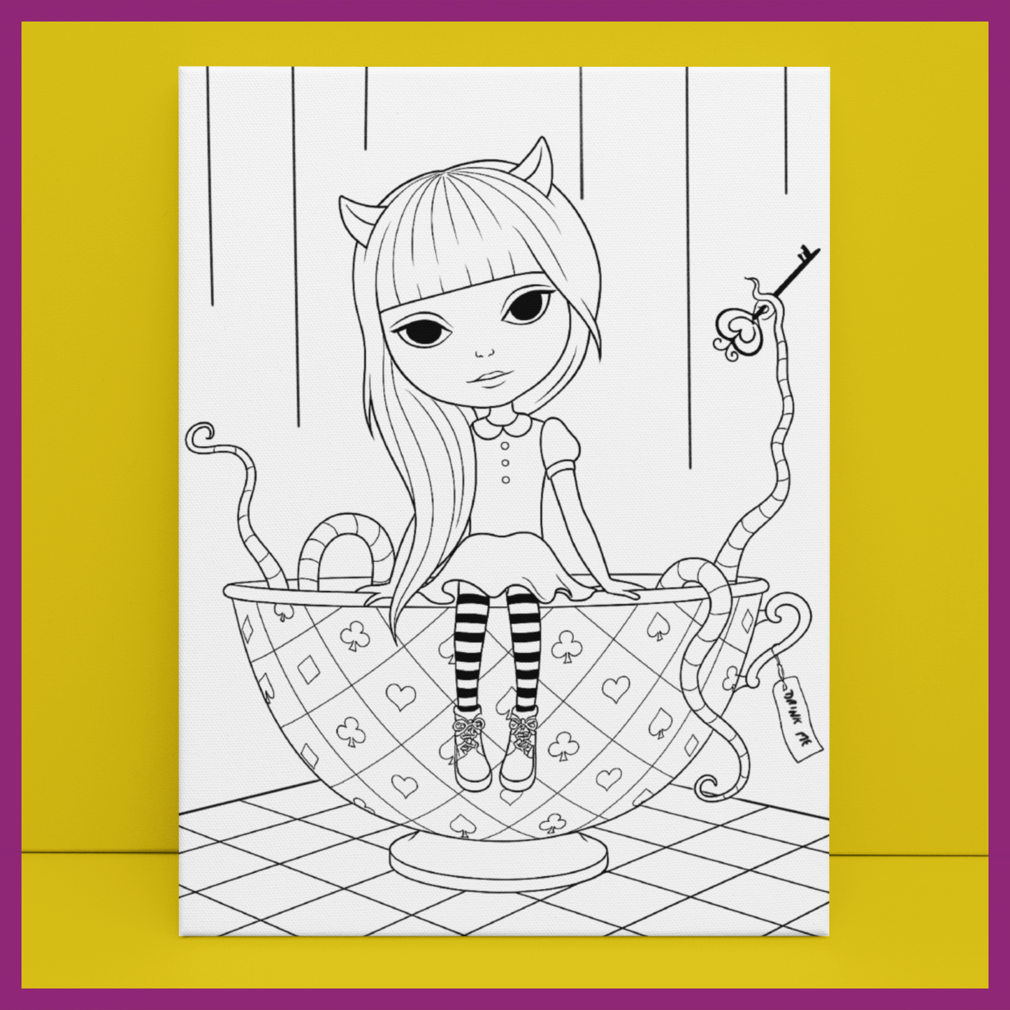 GIRL IN MONSTER'S TEACUP PREDRAWN CANVAS