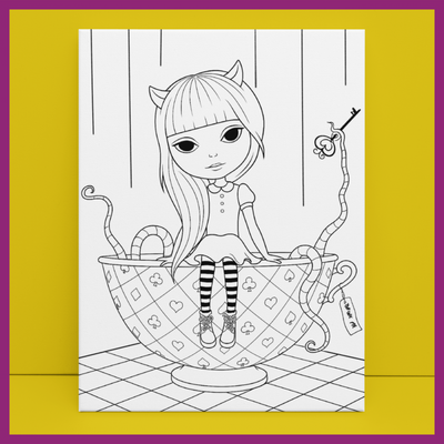 GIRL IN MONSTER'S TEACUP PREDRAWN CANVAS